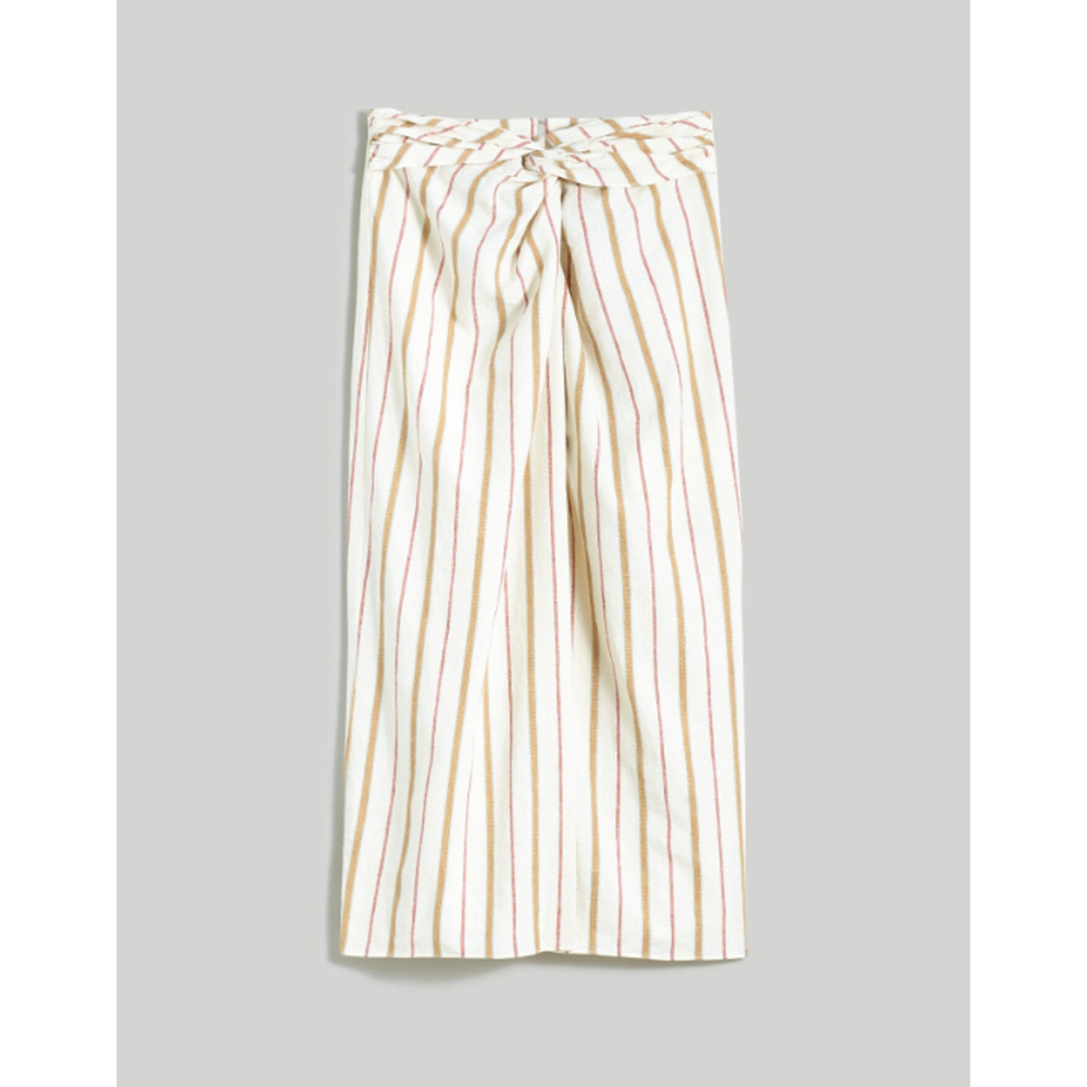 Madewell Twist-Front Sarong Midi Skirt Stripe Womens Cream 2 Side Slit Linen NWT - Picture 4 of 14